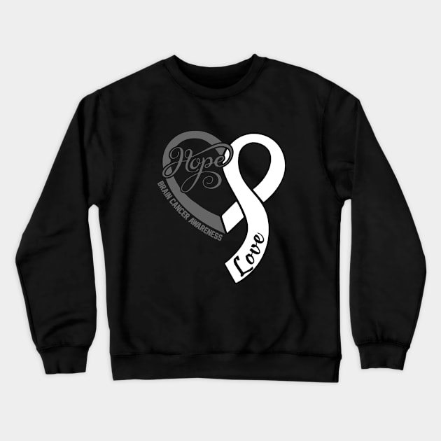 Brain Cancer Awareness Hope Love Heart Ribbn Happy Valentines Day- Love Shouldn't Hurt Stop Crewneck Sweatshirt by DAN LE